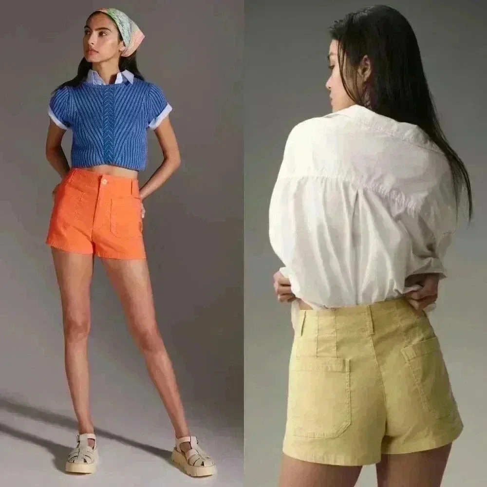 Anthropologie Orange High-Rise Shorts (also shown in Pale Yellow)